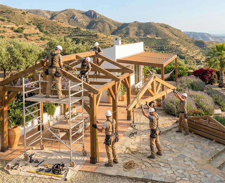 Instalación profesional de pérgolas de madera con garantía