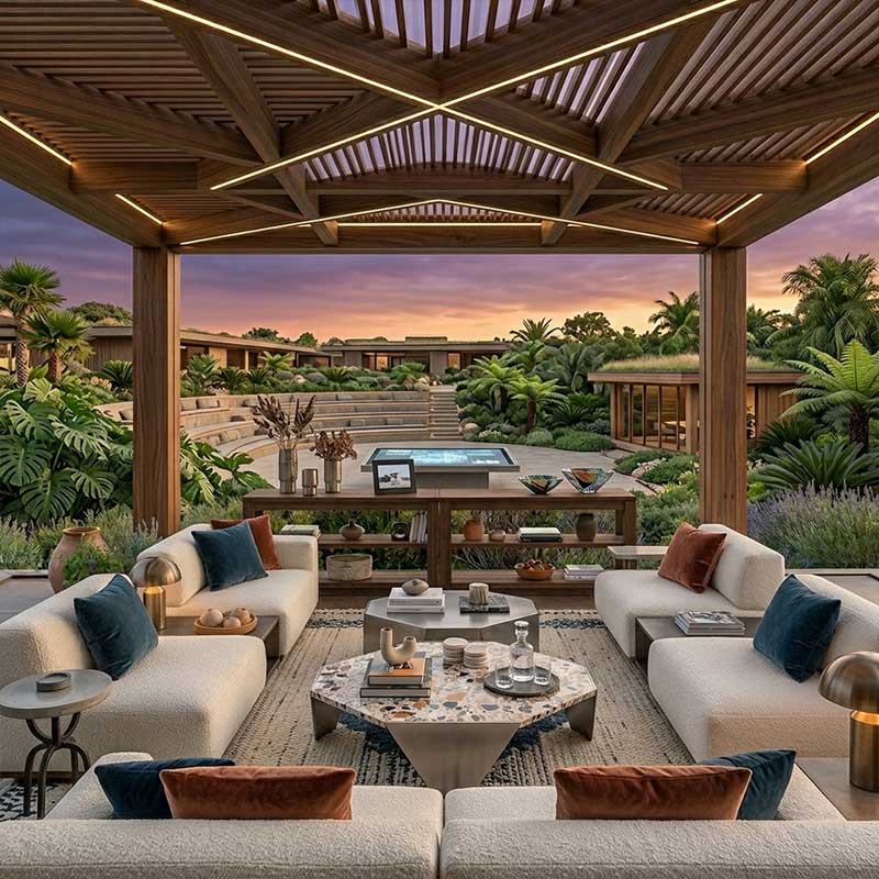 Pérgola de madera para espacio para reuniones sociales