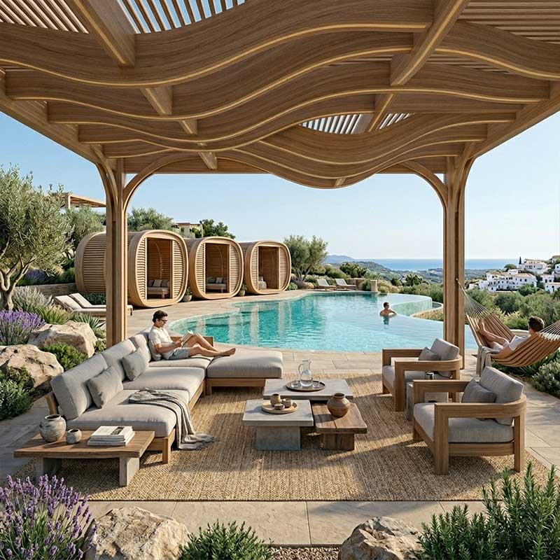 Pérgola de madera para Zona de Piscina y Relax