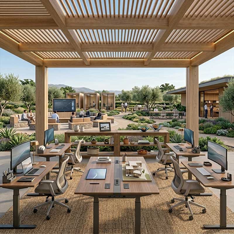 Pérgola de madera para Zona de Trabajo al aire libre